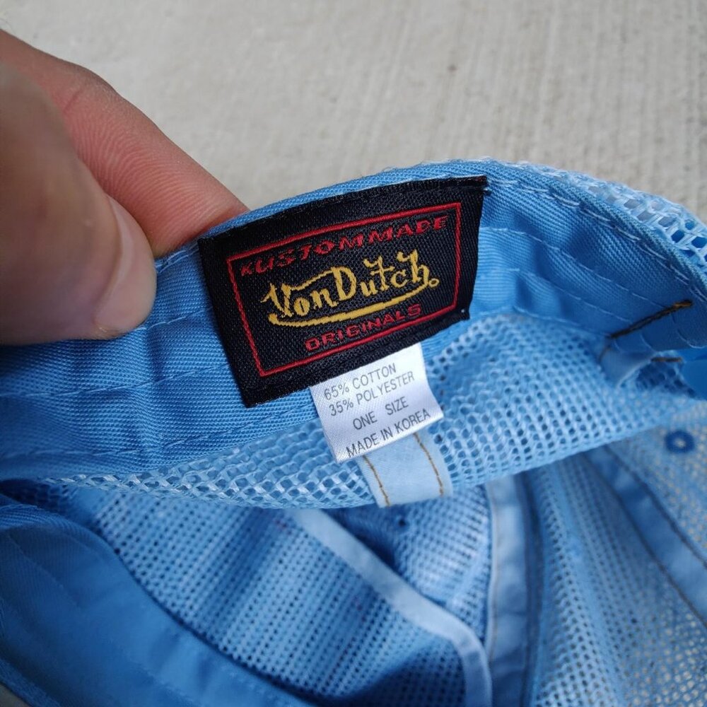 Vintage Y2K 'Von Dutch' powder blue plaid trucker cap - Picture 4 of 4